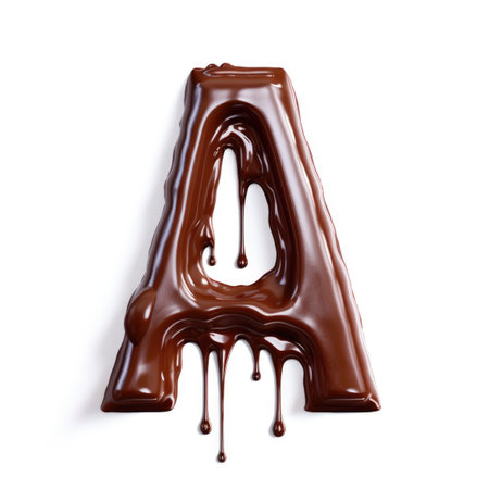 Chocolate letter A with a dripping chocolate glaze.の素材