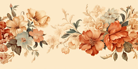 A picture of a bunch of flowers on a wall. Vintage floral design, frame with flowers.の素材
