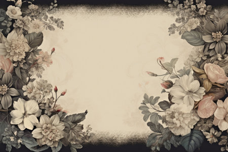 A picture of a flower border with a grunge background. Vintage floral design, frame with flowers.の素材