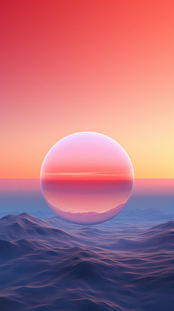 The sun is setting over the ocean with waves. Abstract wallpaper background in pink and purple. Changing landscape of new innovative ai powered technologies.の素材
