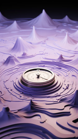 A clock sitting on top of a purple surface. Cchoosing right direction in changing world of new innovative ai powered technologiesの素材