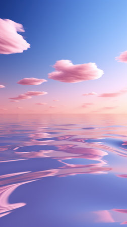 A view of the ocean with clouds in the sky. Abstract wallpaper background in pink and purple.の素材