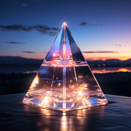 A pyramid shaped object sitting on top of a table.の素材