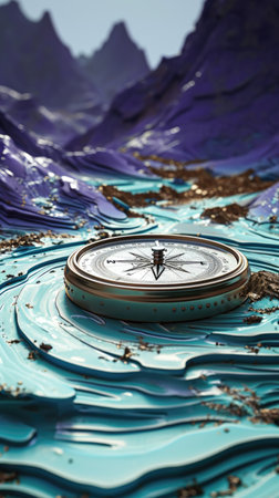 A clock sitting in the middle of a body of water. Cchoosing right direction in changing world of new innovative ai powered technologiesの素材