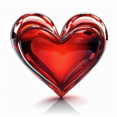 A red glass heart on a white background. St. Valentines day symbol.の素材