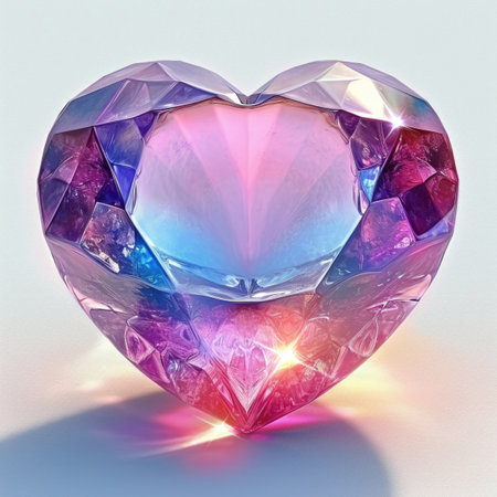 A heart shaped diamond on a white surface. St. Valentines day symbol.の素材