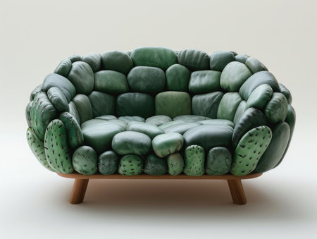A green chair with a cactus print on it.の素材
