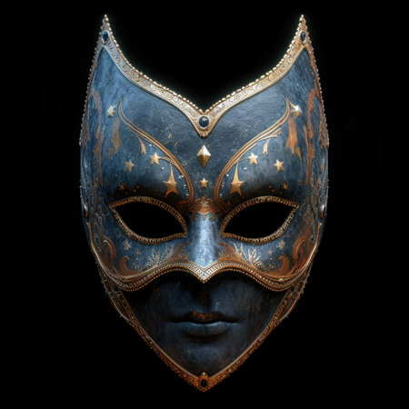 A close up of a mask on a black background. Mardi Gras carnival mask.の素材