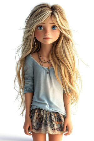 A girl with long blonde hair and blue eyes. Clipart isolated on white background.の素材