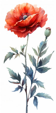 A watercolor painting of a red poppy flower.の素材