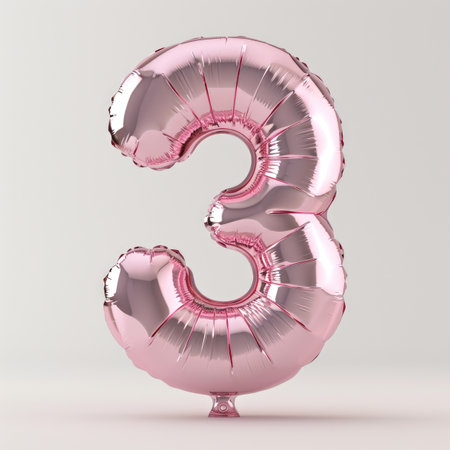 A pink balloon shaped like the number three.の素材