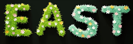 The letters are made out of grass and flowers.の素材