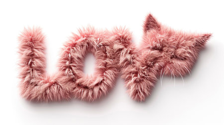 The word love is made out of fluffy pink fur with cats head.の素材