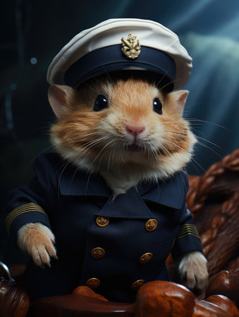 A hamster dressed in a captains uniform.の素材