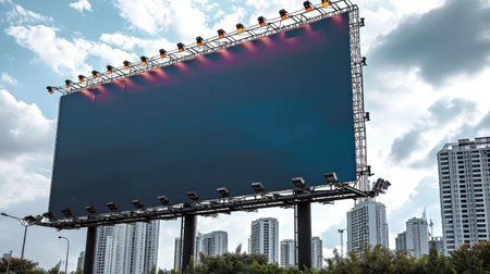 A large billboard with a lot of lights on it. Large outdoor billboard mockup.の素材