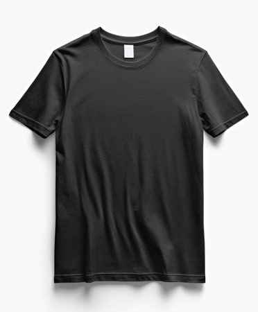 A black t-shirt, tshirt on a white background. Mockup on light background.の素材