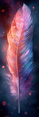 A colorful feather with a blurry background.の素材