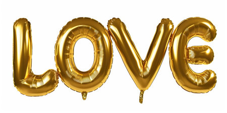 The word love is made of gold foil balloons.の素材