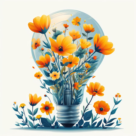 A light bulb with flowers inside of it.の素材
