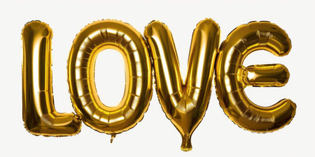 The word love is made of gold foil balloons.の素材
