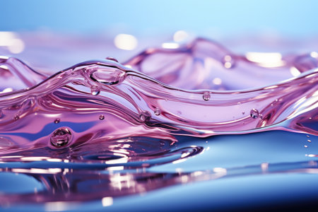 A close up of a liquid wave on a surface. Abstract wallpaper background in pink and purple.の素材