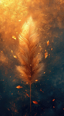 A feather that is laying down on the ground.の素材