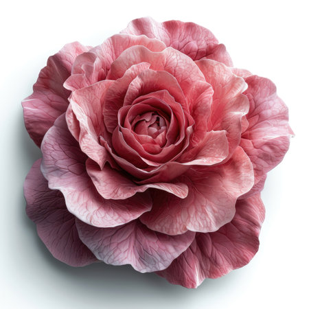 A close up of a pink flower on a white surface.の素材