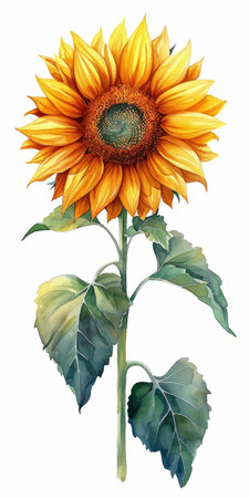 A watercolor painting of a sunflower on a white background.の素材