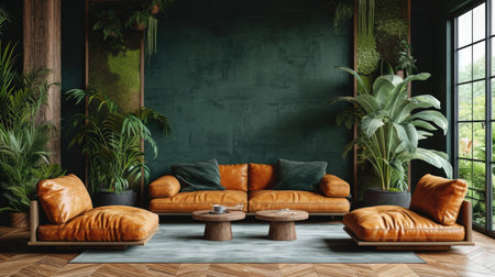 A living room filled with lots of green plants.の素材