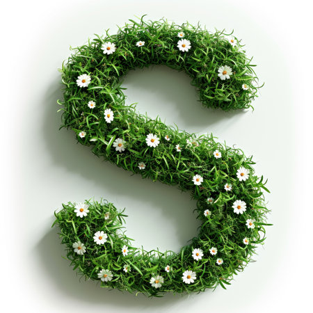 The letter s is made of grass and daisies.の素材