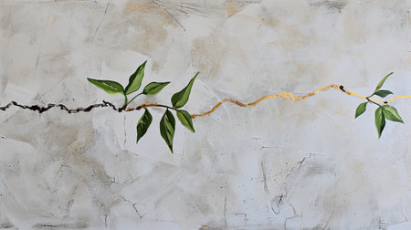 A painting of a plant growing out of a crack in a wall.の素材