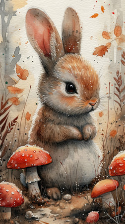 A watercolor painting of a rabbit in the woods.の素材