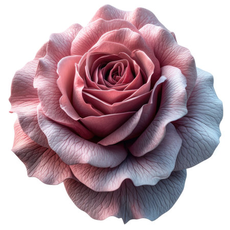 A close up of a pink rose on a white background.の素材