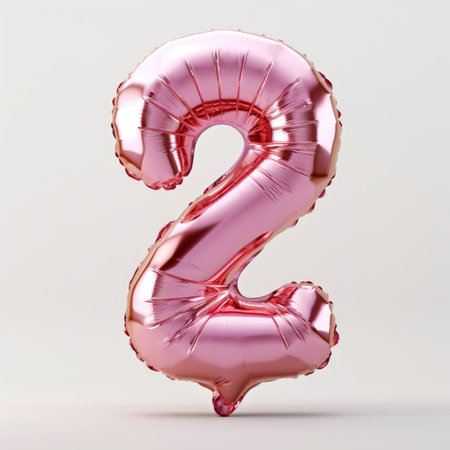 A pink balloon shaped like the number 2.の素材