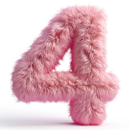 A pink fuzzy number four on a white background.の素材