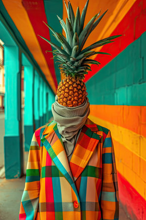 A man with a pineapple on his head.の素材