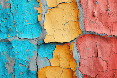 A close up of peeling paint on a wall. Colorful grunge wallpaper background.の素材