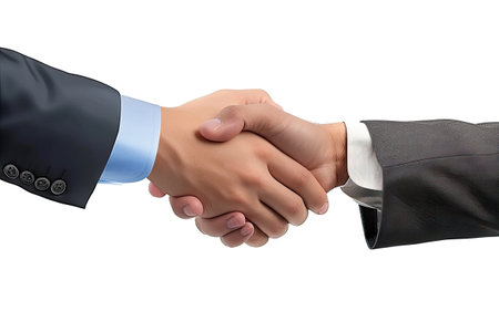 A close up of two people shaking hands. Clipart isolated on white backgroundの素材
