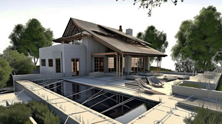 A detailed private house replica, showcasing a meticulous fusion of digital innovation and hands-on craftsmanship.の素材