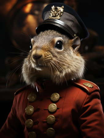 Antropomorphic squirrel dressed in a military uniform.の素材