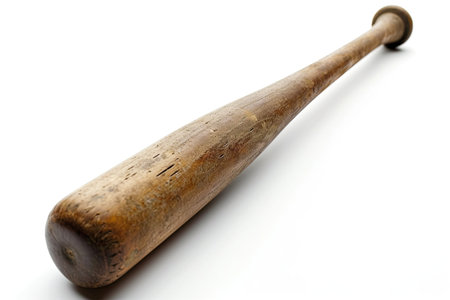 A wooden baseball bat on a white surface. Clipart isolated on white backgroundの素材