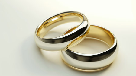 A couple of wedding rings sitting on top of each other.の素材