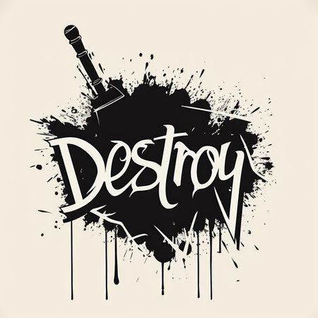 A black and white poster with a knife and the word destroy.の素材