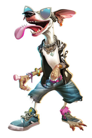 A cartoon dog with sunglasses and a pink tongue.の素材