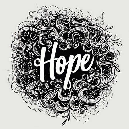 A black and white drawing of a circle with the word hope in it. Trendy t-shirt design.の素材