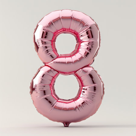 A pink balloon shaped like the number eight.の素材