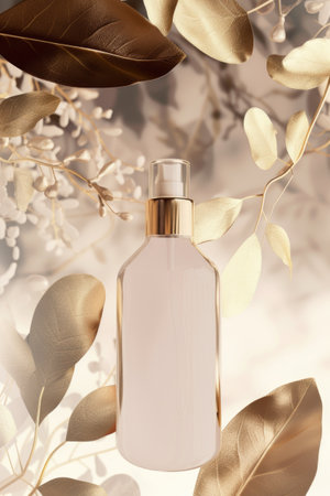 A fragrance-filled bottle of perfume rests gracefully atop a polished table, exuding elegance and allure.の素材