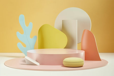 An artistic composition showcasing a table set with a plate and a vase, exuding an air of sophistication and creativity.の素材