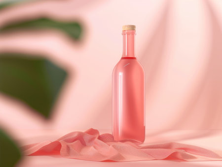 A mesmerizing pink bottle delicately placed atop a table, exuding an air of elegance and allure.の素材