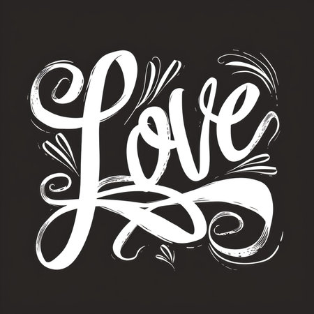 The word love written in white on a black background. Trendy t-shirt design.の素材
